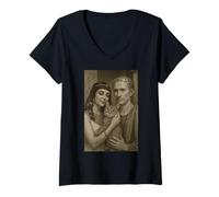 Mujer Antiguos Tiempos Gatos Adorados Cleopatra César Cat Meme Camiseta Cuello V