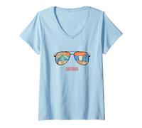 Mujer Antiqua Beach Vacation Retro Gafas de sol con vista al mar Camiseta Cuello V