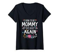 Mujer Anuncio de bebé para Mujer Que Pronto será mamá Otra Vez Camiseta Cuello V