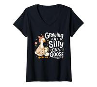 Mujer Anuncio de Embarazo Acogedor Growing A Silly Little Goose Camiseta Cuello V