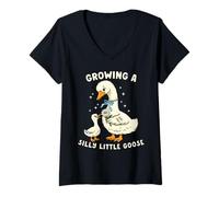 Mujer Anuncio de Embarazo Goose Growing Silly Little Funny Mama Camiseta Cuello V