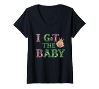 Mujer Anuncio de Embarazo I Got The Baby Revelar Mardi Gras Camiseta Cuello V
