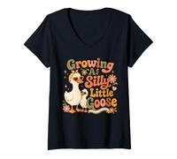 Mujer Anuncio Divertido de Embarazo Growing A Silly Little Goose Camiseta Cuello V