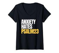 Mujer Anxiety Hates Psalm 23 Bible Verse to Memorize by Heart Camiseta Cuello V