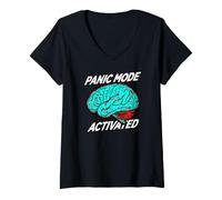 Mujer Anxiety Humor Panic Mode Activated Brain Camiseta Cuello V