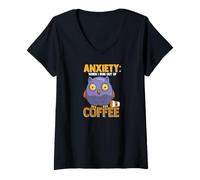 Mujer Anxiety: When I Run out of Coffee, Owl & Coffee Funny Humor Camiseta Cuello V