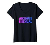 Mujer Anxious Bisexual - Divertidos Colores de Bandera bi LGBT Camiseta Cuello V