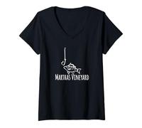 Mujer Anzuelo de pesca Marthas Vineyard Fish, caprichoso y divertido pescador Camiseta Cuello V
