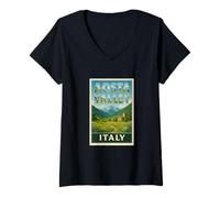 Mujer Aosta Valley Italia Vintage Travel Souvenir Post Art Graphic Camiseta Cuello V