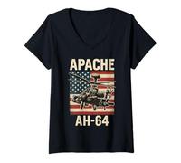 Mujer Apache AH 64 USA American Flag United States Patriotic Camiseta Cuello V
