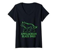 Mujer Apalaches Black Dogs Muerte de Ojos ardientes Montaña del presagio Camiseta Cuello V