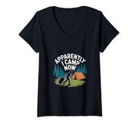 Mujer Aparentemente Acampo Ahora Funny Camper Naturaleza Al Aire Libre Camiseta Cuello V