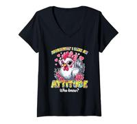 Mujer Aparentemente tengo una actitud que sabía? Camiseta Cuello V