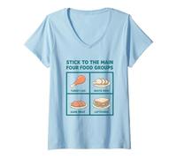 Mujer Apégate a los Cuatro Principales Grupos de Alimentos Divertido Pavo de Acción de Gracias Camiseta Cuello V