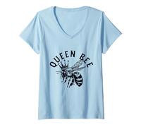 Mujer Apicultor Corona de Abeja Reina Camiseta Cuello V