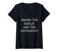 Mujer Aplastar el ajo y el patriarcado Camiseta Cuello V