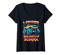 Mujer Aplasté 100 días de Escuela, el día número 100 de Monster Truck Kids Camiseta Cuello V