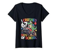 Mujer Aplasté 67 días de Escuela: T-Rex Monster Truck Dino Camiseta Cuello V
