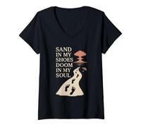 Mujer Apocalypso Humor Oscuro Playa Rave Fin del Mundo Meme Puesta de Sol Camiseta Cuello V