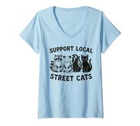 Mujer Apoya a los gatos callejeros locales | Racoon, Opossum, Cat & Skunk Camiseta Cuello V