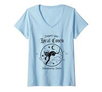 Mujer Apoya a tu aquelarre Local (gráfico de Gato Brujo) Camiseta Cuello V