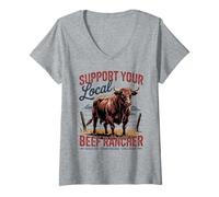 Mujer Apoya a tu ganadero local de carne Camiseta Cuello V