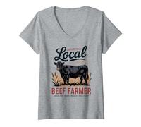 Mujer Apoya a tu granjero local de carne - Retro Beef Rancher Camiseta Cuello V