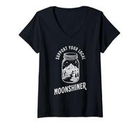Mujer Apoya a tu montaña Local de Tarro de albañil Moonshiner Camiseta Cuello V
