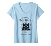 Mujer Apoya a Tus Brujas Locales 1692 (gráfico de Gato Brujo) Camiseta Cuello V