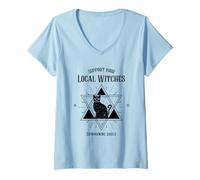 Mujer Apoya a Tus Brujas Locales (gráfico de Gato Brujo) Camiseta Cuello V