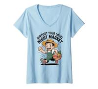 Mujer Apoya el Arte Local de Agricultores del Mercado Nocturno Camiseta Cuello V
