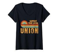 Mujer Apoya el diseño retro del orgullo laboral de tu unión local Camiseta Cuello V