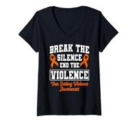 Mujer Apoya la Conciencia sobre la Violencia en el noviazgo Adolescente con Orange Ribbon Camiseta Cuello V