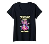 Mujer Apoya tu Arte Local de Drag Show Retro Glam Performer Camiseta Cuello V