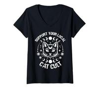 Mujer Apoya tu diseño Local de Culto para Gatos Camiseta Cuello V