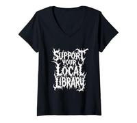 Mujer Apoya tu Disfraz de Halloween tipografía de Biblioteca Local Camiseta Cuello V