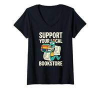 Mujer Apoya tu librería Local Poesía Ficción Café Camiseta Cuello V