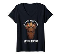 Mujer Apoya tu máscara Tribal de médico Brujo Local Camiseta Cuello V