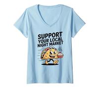 Mujer Apoya tu Taco Local del Mercado Nocturno Lindo Camiseta Cuello V