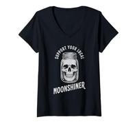Mujer Apoya tu Tarro de Calavera Moonshiner Local Divertido Camiseta Cuello V