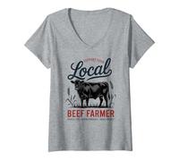 Mujer Apoye a su agricultor local de carne Camiseta Cuello V