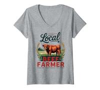 Mujer Apoye a su agricultor local de carne - Ganado de las tierras altas - Vintage Camiseta Cuello V