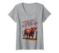 Mujer Apoye a su ganadero local de carne - Red Angus - Granja ganadera Camiseta Cuello V