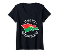 Mujer Apoyo a Ibrahim Traore y la bandera del mapa de Burkina Faso Camiseta Cuello V