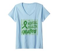 Mujer Apoyo a la concienciación sobre la Salud Mental de Green Ribbon Camiseta Cuello V