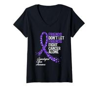 Mujer Apoyo a los luchadores de los amigos de la concienciación del cáncer ginecológico Camiseta Cuello V