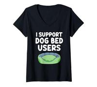 Mujer Apoyo a los usuarios de cama para perros durmiendo cómodo lindo cachorro seguro descanso Camiseta Cuello V