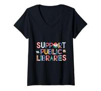 Mujer Apoyo Bibliotecas Públicas Acceso Gratuito al Conocimiento Libros prohibidos Camiseta Cuello V
