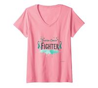Mujer Apoyo para sobrevivientes de concientización sobre el cáncer de Ovario Camiseta Cuello V, Rosado, M