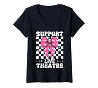 Mujer Apoyo Teatro en Vivo Drama Teatro Máscara Actor Teatro Chica Camiseta Cuello V